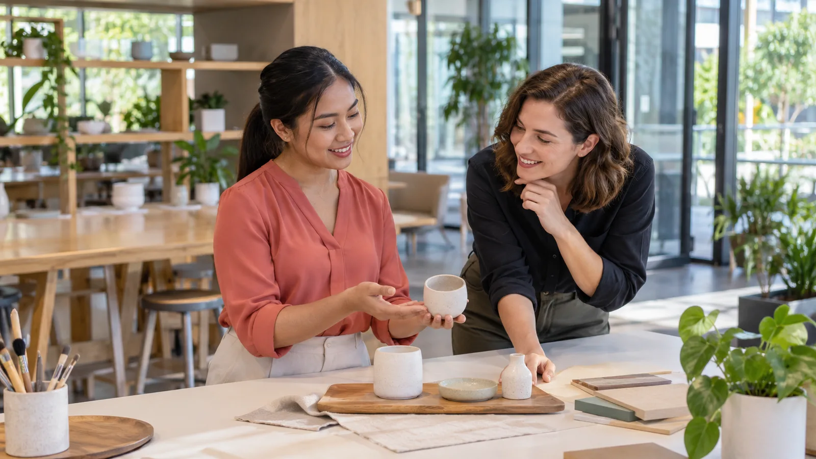 A Filipino graduate practises a product presentation in an Australian enterprise studio.